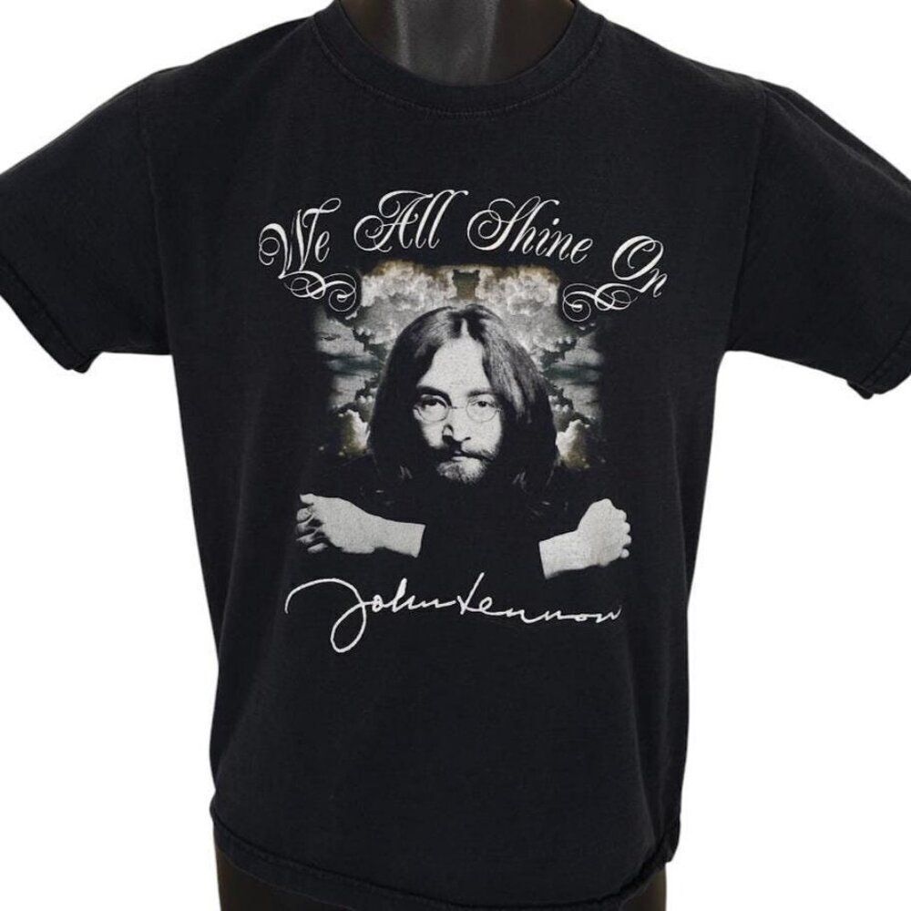 Vintage John Lennon T Shirt Mens Size Small Black Y2K We All Shine On The Beatle